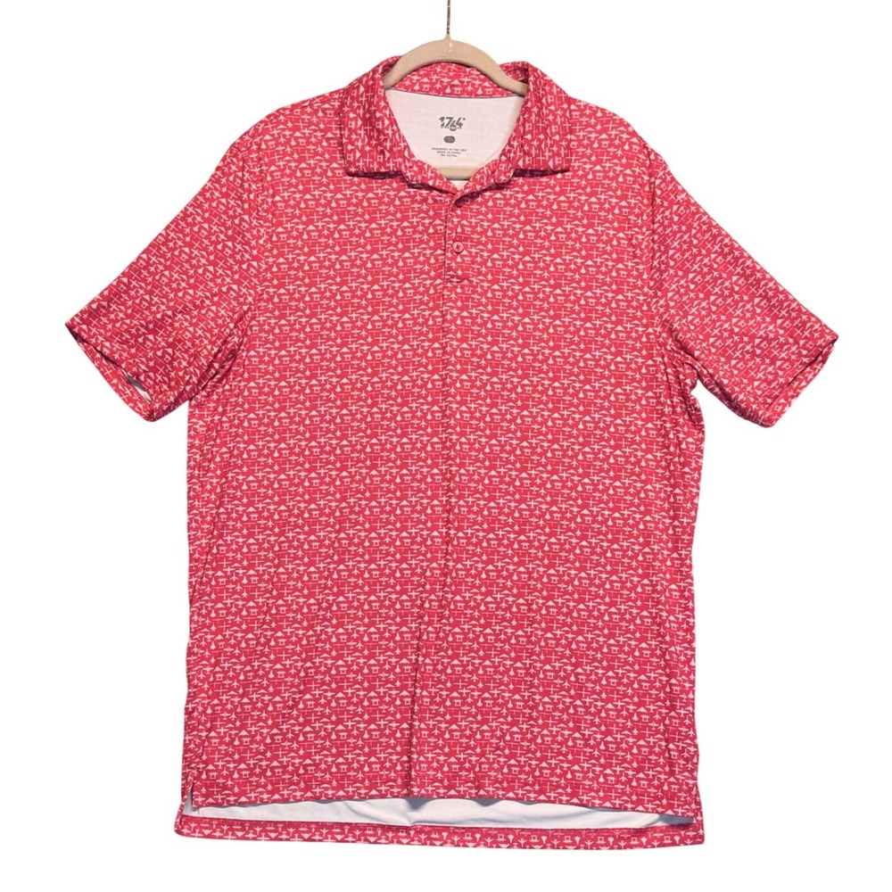 1764 Signature‎ Golf Polo Shirt Mens L Discoverer Airplane Pattern Deep Pink